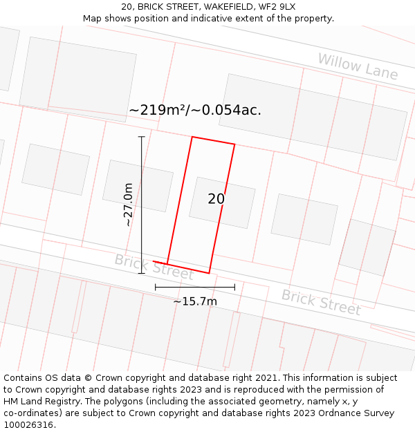 20, BRICK STREET, WAKEFIELD, WF2 9LX: Plot and title map