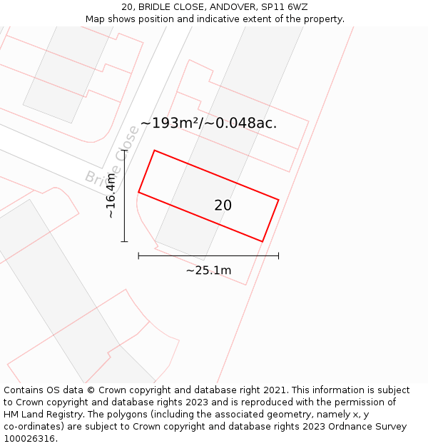 20, BRIDLE CLOSE, ANDOVER, SP11 6WZ: Plot and title map