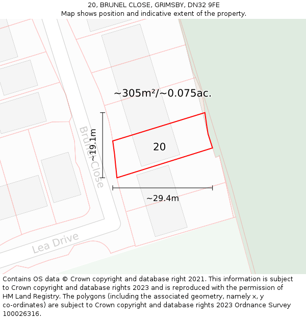 20, BRUNEL CLOSE, GRIMSBY, DN32 9FE: Plot and title map