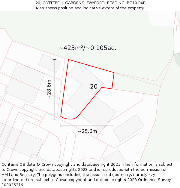 20, COTTERELL GARDENS, TWYFORD, READING, RG10 0XP: Plot and title map