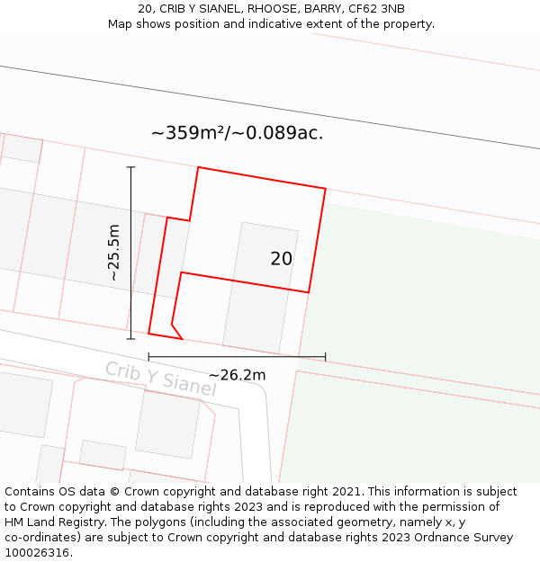 20, CRIB Y SIANEL, RHOOSE, BARRY, CF62 3NB: Plot and title map