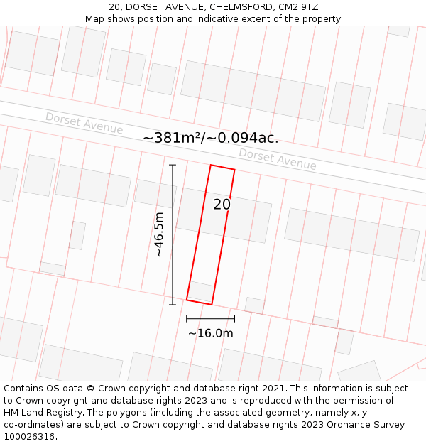 20, DORSET AVENUE, CHELMSFORD, CM2 9TZ: Plot and title map