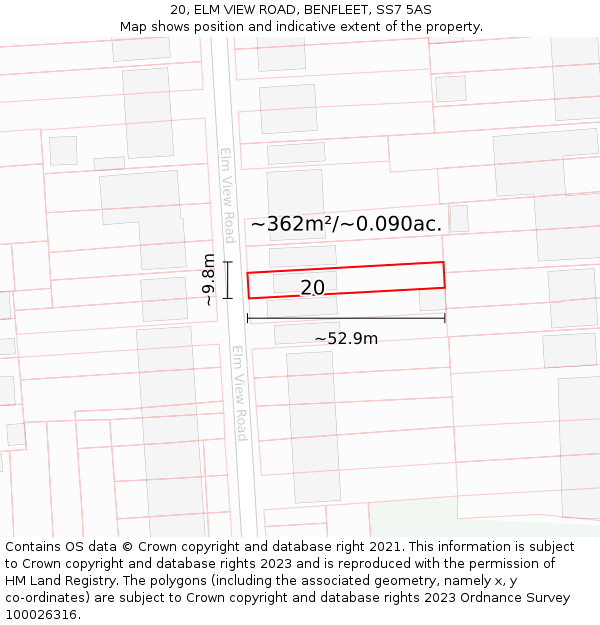 20, ELM VIEW ROAD, BENFLEET, SS7 5AS: Plot and title map
