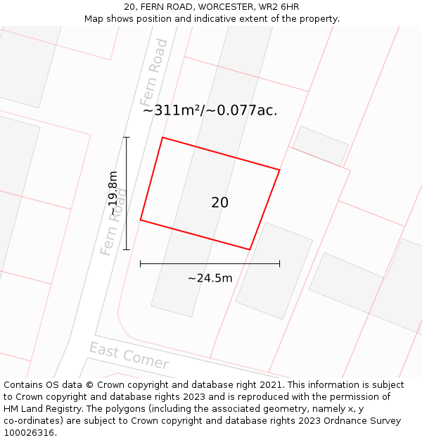 20, FERN ROAD, WORCESTER, WR2 6HR: Plot and title map