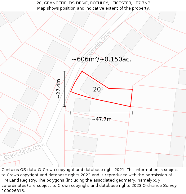 20, GRANGEFIELDS DRIVE, ROTHLEY, LEICESTER, LE7 7NB: Plot and title map