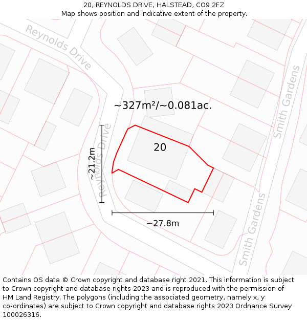 20, REYNOLDS DRIVE, HALSTEAD, CO9 2FZ: Plot and title map