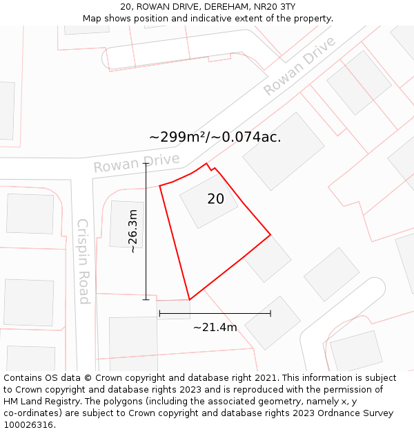 20, ROWAN DRIVE, DEREHAM, NR20 3TY: Plot and title map