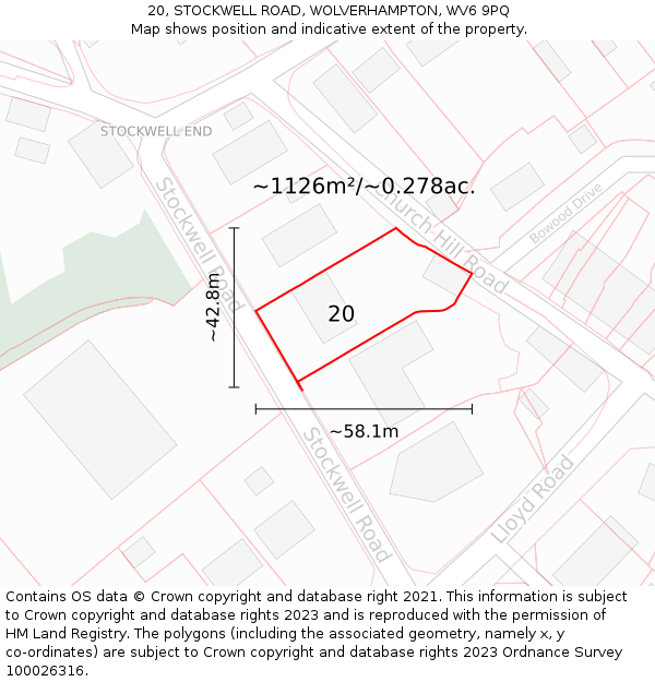 20, STOCKWELL ROAD, WOLVERHAMPTON, WV6 9PQ: Plot and title map