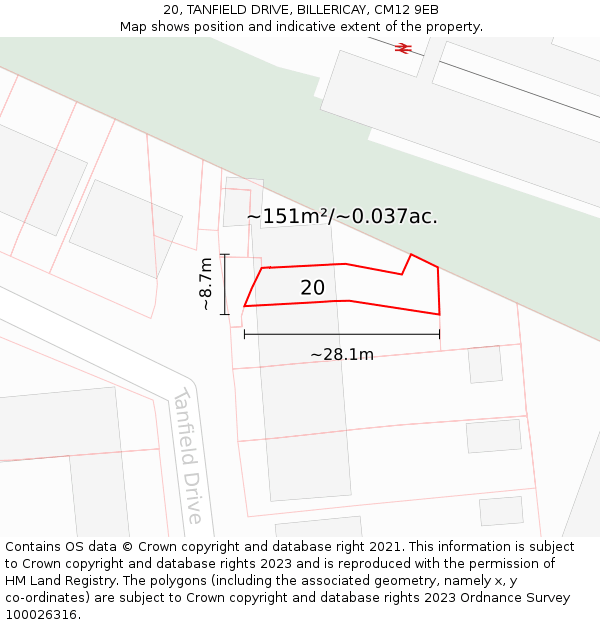 20, TANFIELD DRIVE, BILLERICAY, CM12 9EB: Plot and title map