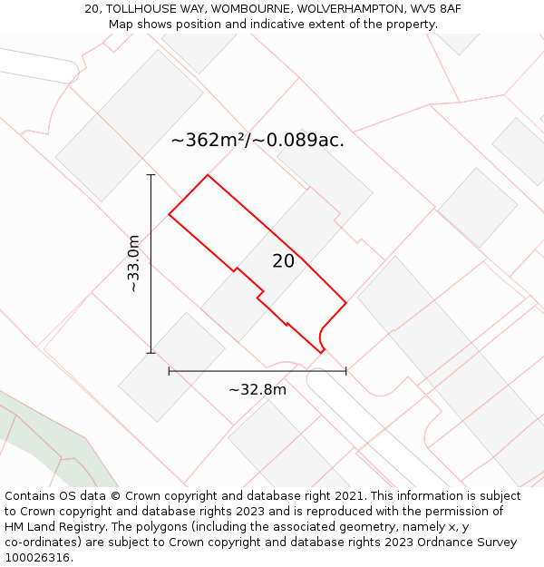 20, TOLLHOUSE WAY, WOMBOURNE, WOLVERHAMPTON, WV5 8AF: Plot and title map