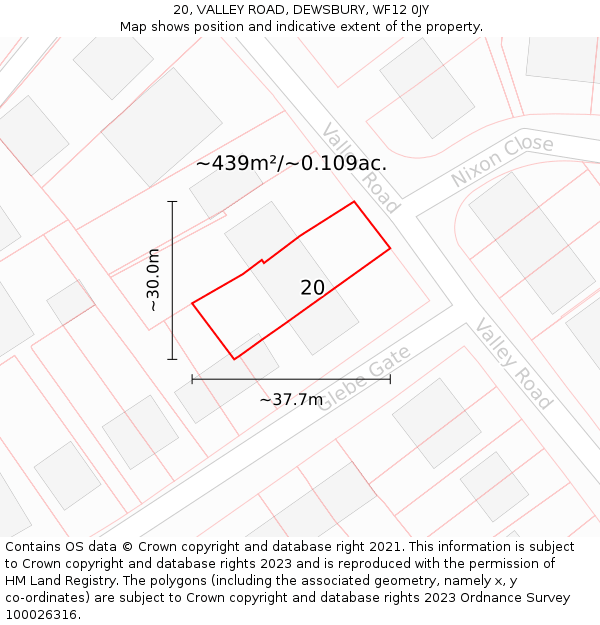 20, VALLEY ROAD, DEWSBURY, WF12 0JY: Plot and title map
