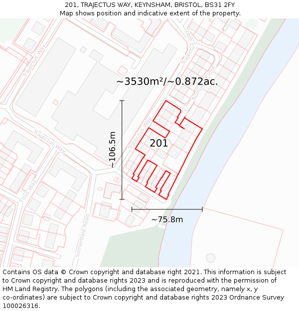 201, TRAJECTUS WAY, KEYNSHAM, BRISTOL, BS31 2FY: Plot and title map