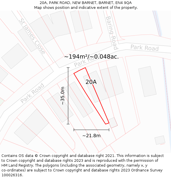 20A, PARK ROAD, NEW BARNET, BARNET, EN4 9QA: Plot and title map