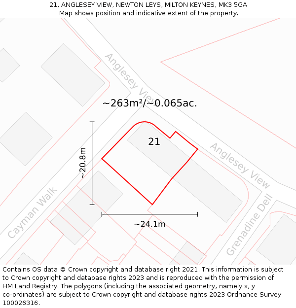 21, ANGLESEY VIEW, NEWTON LEYS, MILTON KEYNES, MK3 5GA: Plot and title map