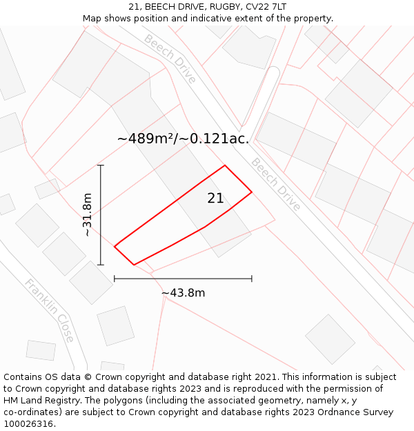 21, BEECH DRIVE, RUGBY, CV22 7LT: Plot and title map