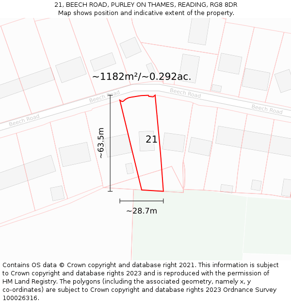 21, BEECH ROAD, PURLEY ON THAMES, READING, RG8 8DR: Plot and title map