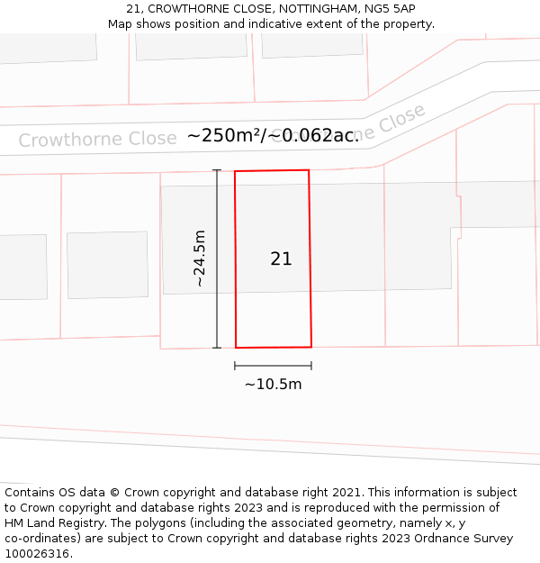21, CROWTHORNE CLOSE, NOTTINGHAM, NG5 5AP: Plot and title map