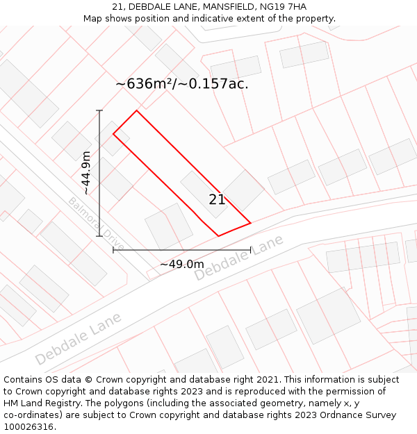 21, DEBDALE LANE, MANSFIELD, NG19 7HA: Plot and title map