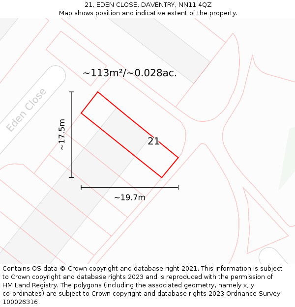 21, EDEN CLOSE, DAVENTRY, NN11 4QZ: Plot and title map