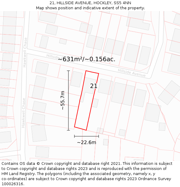 21, HILLSIDE AVENUE, HOCKLEY, SS5 4NN: Plot and title map