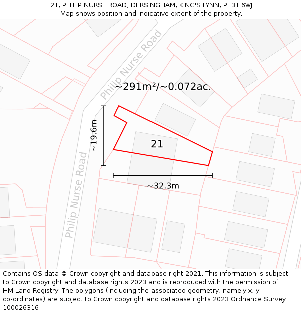 21, PHILIP NURSE ROAD, DERSINGHAM, KING'S LYNN, PE31 6WJ: Plot and title map