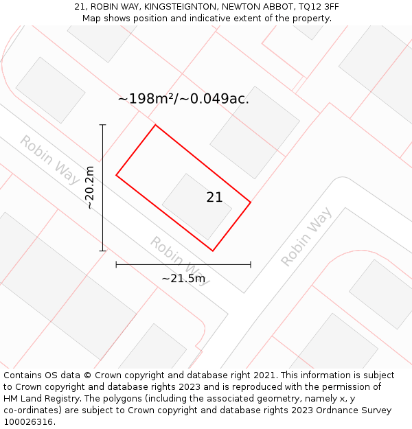 21, ROBIN WAY, KINGSTEIGNTON, NEWTON ABBOT, TQ12 3FF: Plot and title map