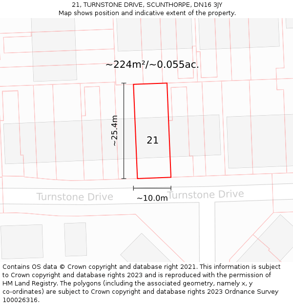 21, TURNSTONE DRIVE, SCUNTHORPE, DN16 3JY: Plot and title map