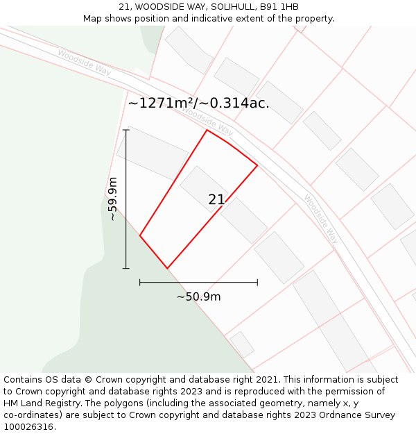 21, WOODSIDE WAY, SOLIHULL, B91 1HB: Plot and title map