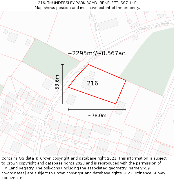216, THUNDERSLEY PARK ROAD, BENFLEET, SS7 1HP: Plot and title map