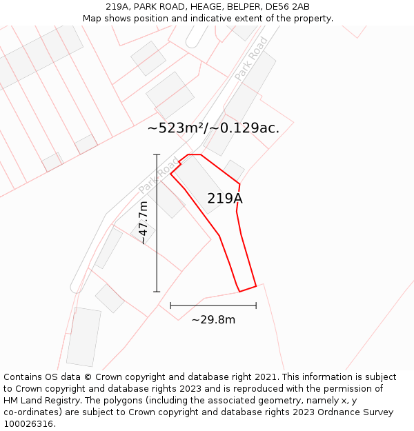 219A, PARK ROAD, HEAGE, BELPER, DE56 2AB: Plot and title map