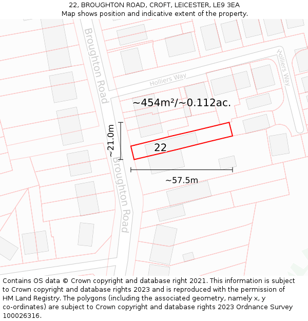22, BROUGHTON ROAD, CROFT, LEICESTER, LE9 3EA: Plot and title map