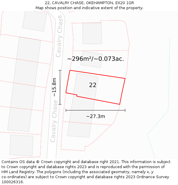 22, CAVALRY CHASE, OKEHAMPTON, EX20 1GR: Plot and title map