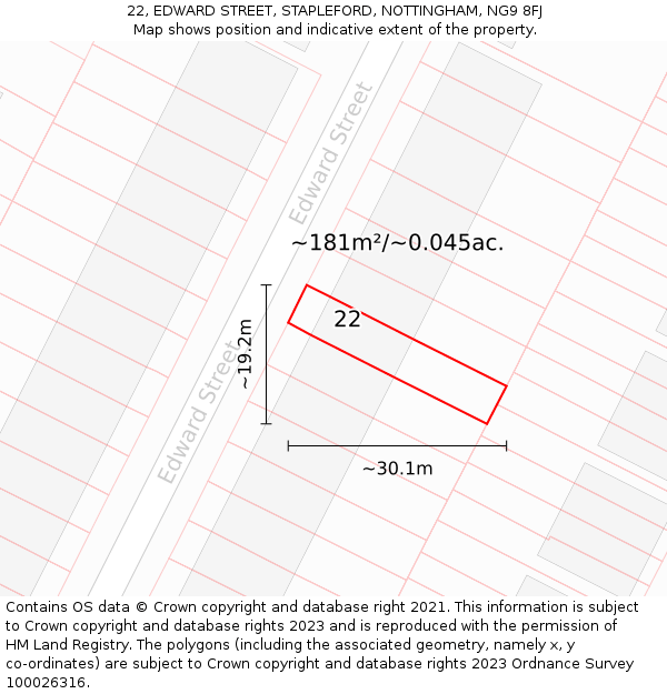22, EDWARD STREET, STAPLEFORD, NOTTINGHAM, NG9 8FJ: Plot and title map