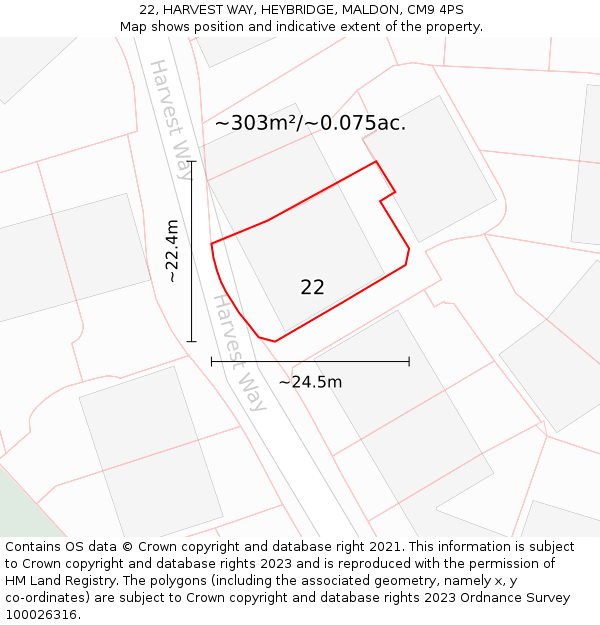 22, HARVEST WAY, HEYBRIDGE, MALDON, CM9 4PS: Plot and title map