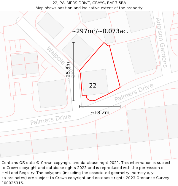 22, PALMERS DRIVE, GRAYS, RM17 5RA: Plot and title map