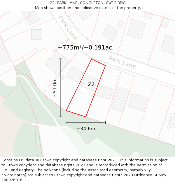 22, PARK LANE, CONGLETON, CW12 3DG: Plot and title map