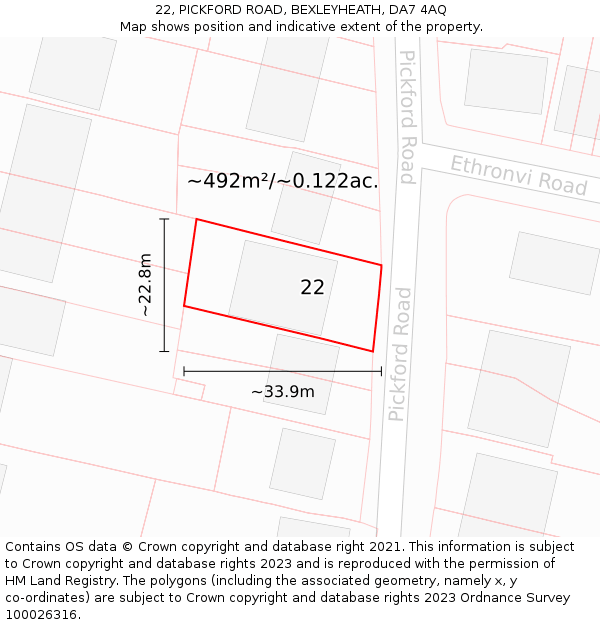 22, PICKFORD ROAD, BEXLEYHEATH, DA7 4AQ: Plot and title map