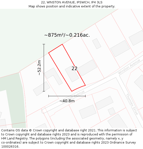22, WINSTON AVENUE, IPSWICH, IP4 3LS: Plot and title map