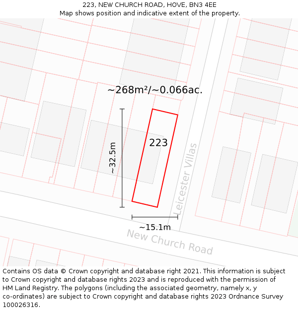 223, NEW CHURCH ROAD, HOVE, BN3 4EE: Plot and title map