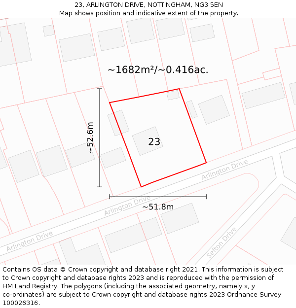23, ARLINGTON DRIVE, NOTTINGHAM, NG3 5EN: Plot and title map