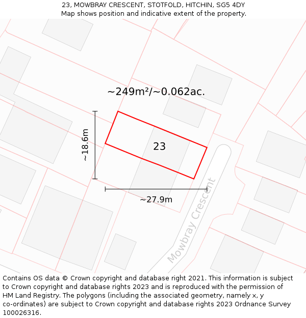 23, MOWBRAY CRESCENT, STOTFOLD, HITCHIN, SG5 4DY: Plot and title map