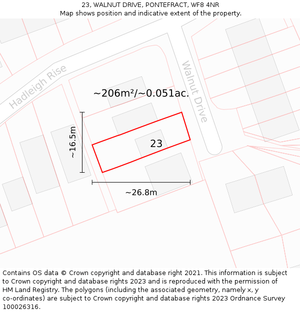 23, WALNUT DRIVE, PONTEFRACT, WF8 4NR: Plot and title map