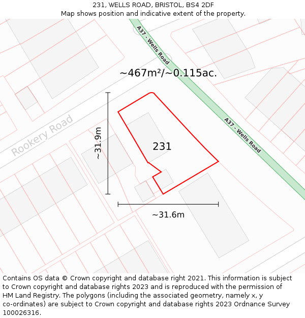 231, WELLS ROAD, BRISTOL, BS4 2DF: Plot and title map