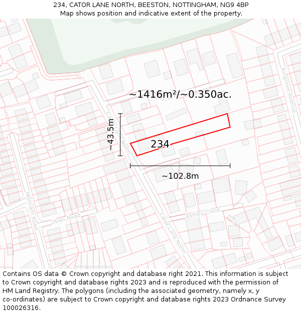 234, CATOR LANE NORTH, BEESTON, NOTTINGHAM, NG9 4BP: Plot and title map