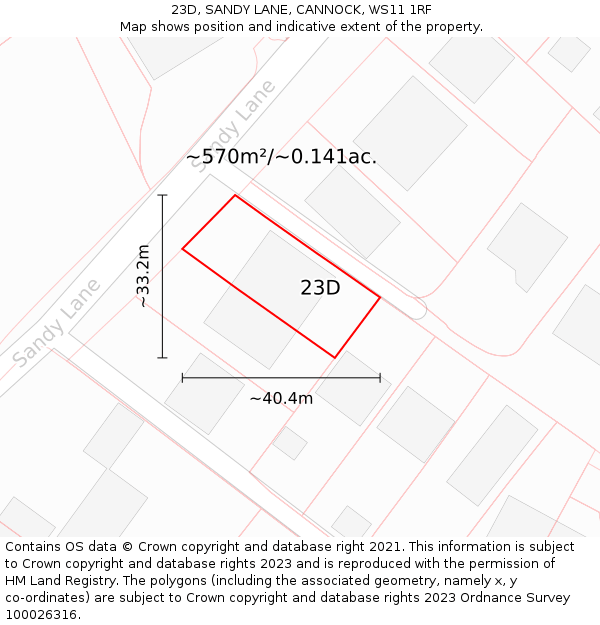 23D, SANDY LANE, CANNOCK, WS11 1RF: Plot and title map
