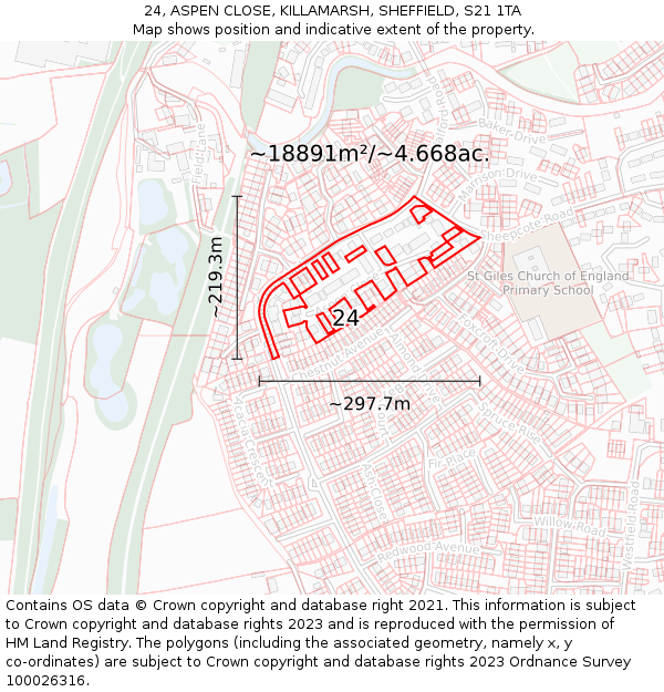 24, ASPEN CLOSE, KILLAMARSH, SHEFFIELD, S21 1TA: Plot and title map