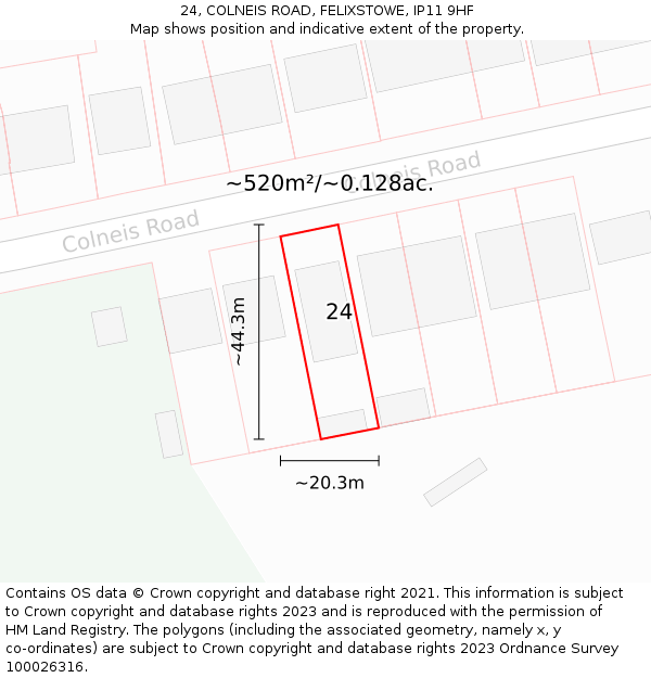 24, COLNEIS ROAD, FELIXSTOWE, IP11 9HF: Plot and title map
