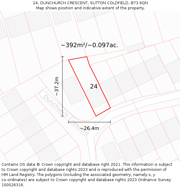 24, DUNCHURCH CRESCENT, SUTTON COLDFIELD, B73 6QN: Plot and title map