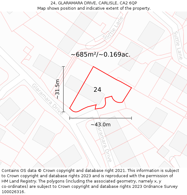 24, GLARAMARA DRIVE, CARLISLE, CA2 6QP: Plot and title map