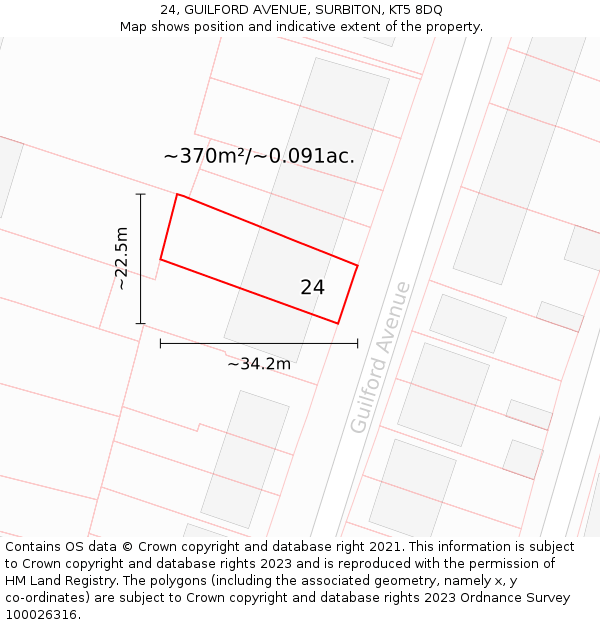 24, GUILFORD AVENUE, SURBITON, KT5 8DQ: Plot and title map